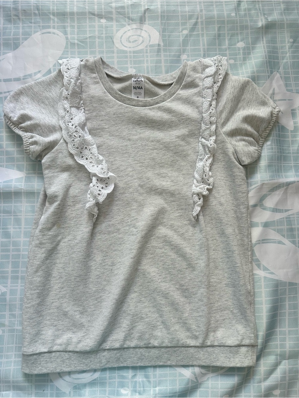 Carter’s Heather Gray Tee with White Lace Ruffle